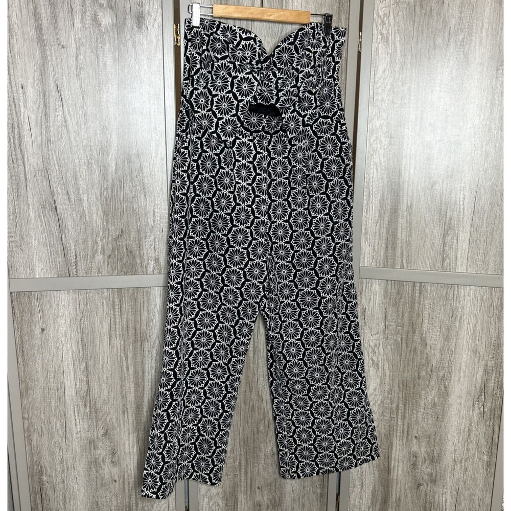 Bardot Jumpsuit Size 12/XL Embroidered Twist Bow Front Opening Black White